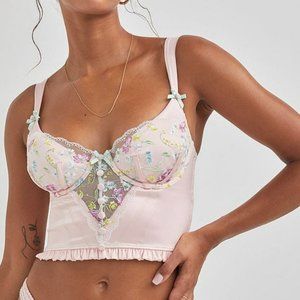 For love of lemon flower pink corset bra top